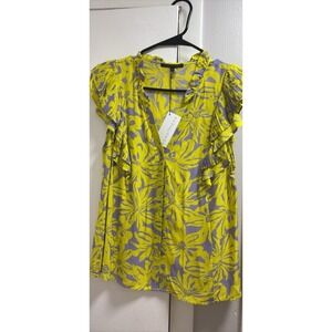 Genevieve Women's Floral Print Top Size M Short Sleeve V-Neck Blouse Multicolor